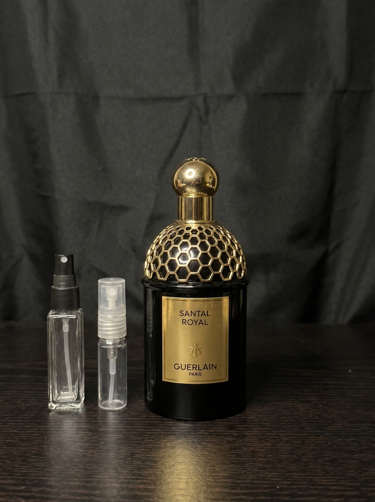 Guerlain Santal Royal bottle on dark background